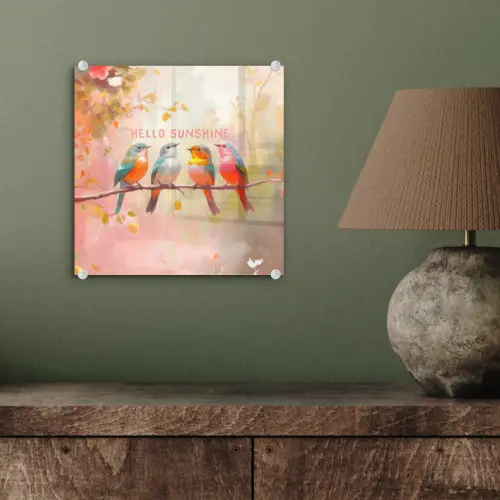 Vogels - Tak - Quote - Roze plexiglas 5mm klein -sfeer3