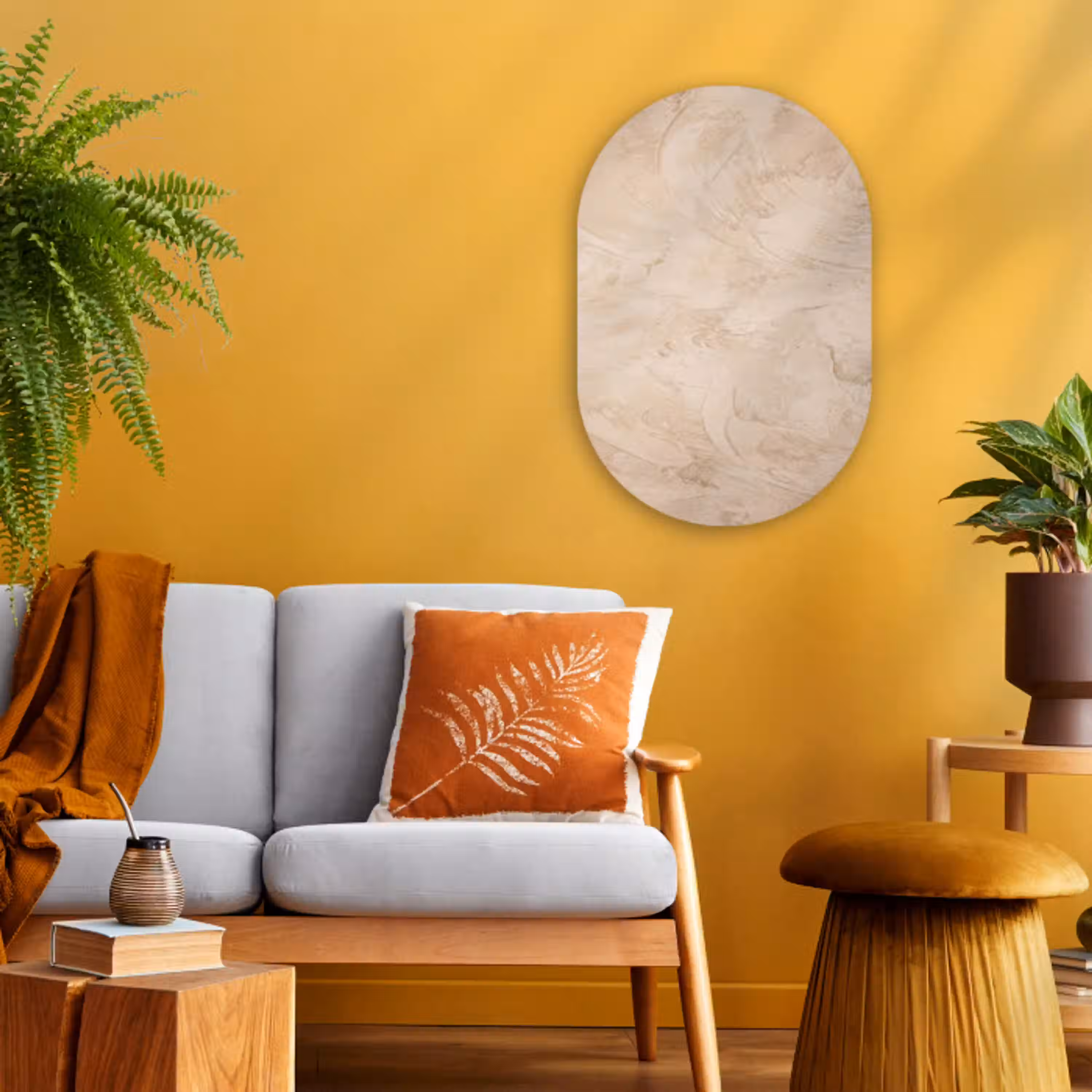 Textuur - Patroon - Abstract - Modern - Beige Wandcirkel Ovaal Forex klein -sfeer4