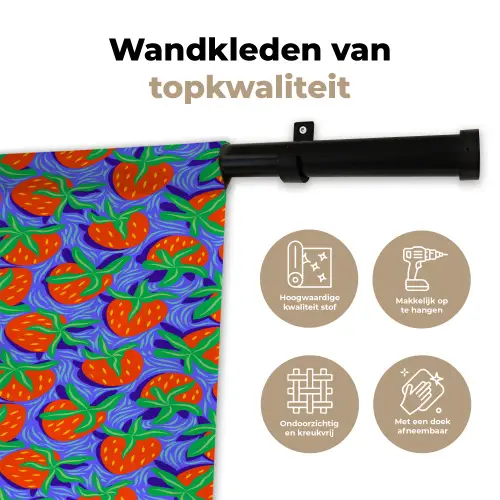 Aardbei - Rood - Blauw - Patroon Wandkleed katoen klein 269 -sfeer2