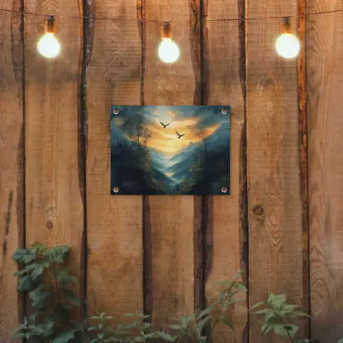 Vogels - Zon - Bomen - Groen tuinposter los doek klein -sfeer1