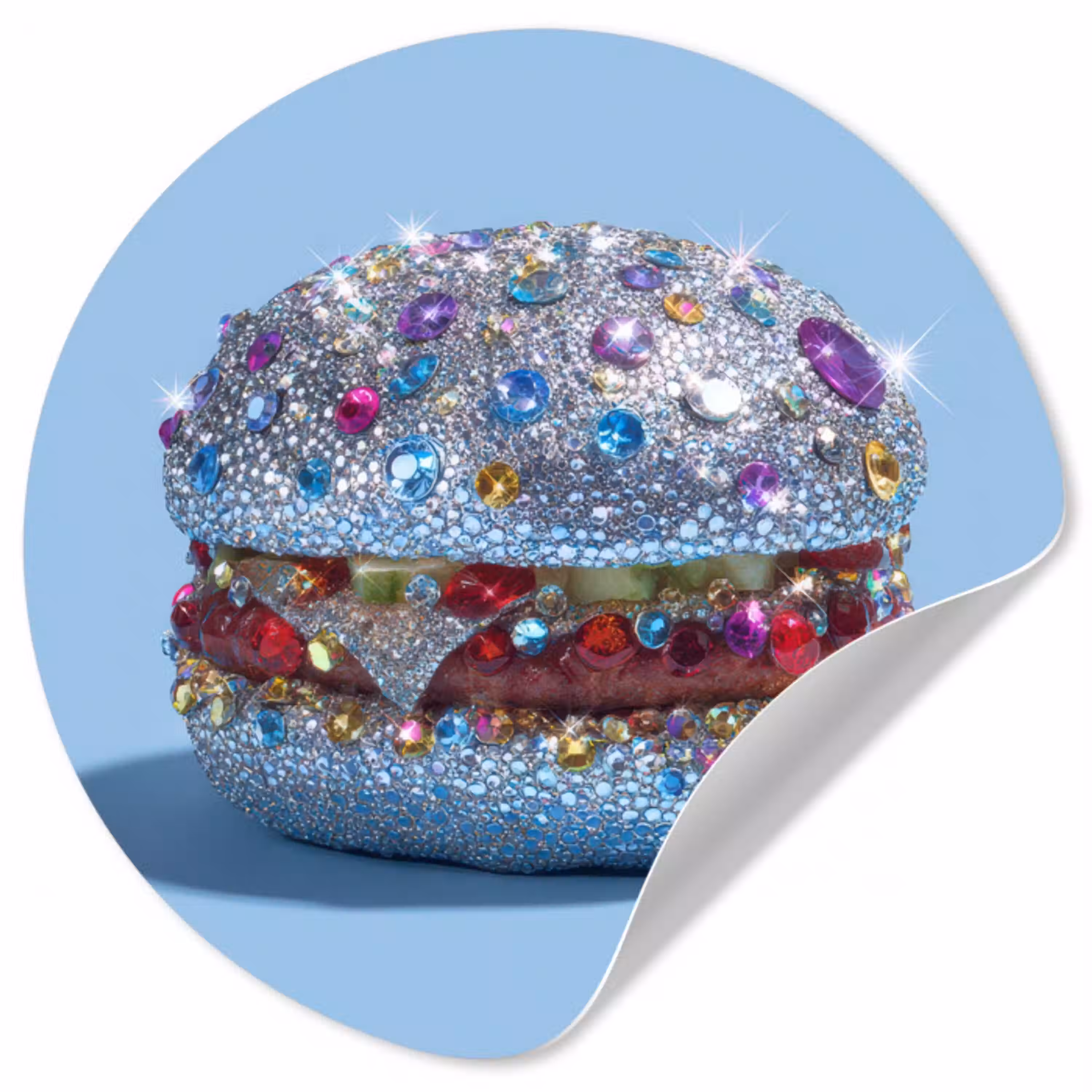 Glitters - Hamburger - Blauw Wandcirkel behangsticker klein -3d