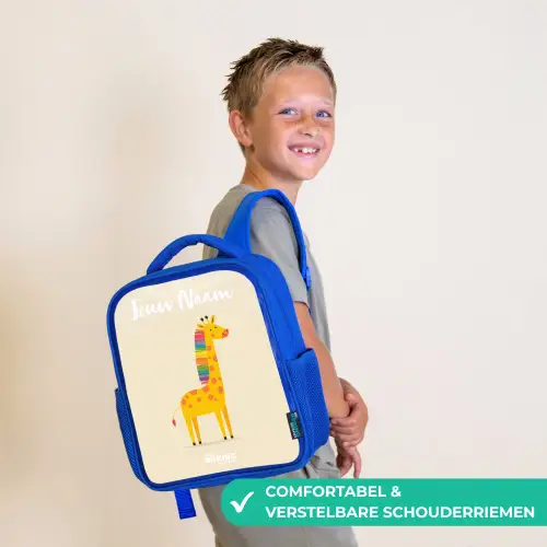 Giraffe - Dier - Kleurrijk Kinderrugzak - Blauw middel -sfeer3_NL