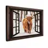 Schotse Hooglander - Sneeuw - Natuur - Dieren - Doorkijk - Winter Tuinposter op houten frame 2 cm dik klein -3d