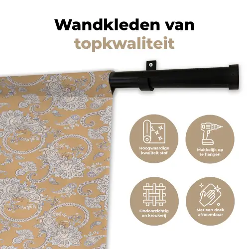 Paisleymotief - Wit - Bloemen - Geel Wandkleed katoen klein 269 -sfeer2