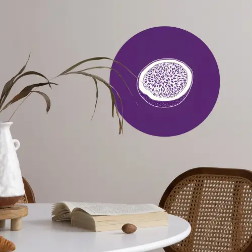 Passievrucht - Zaadjes - Paars - Minimalistisch Wandcirkel behangsticker klein -sfeer3