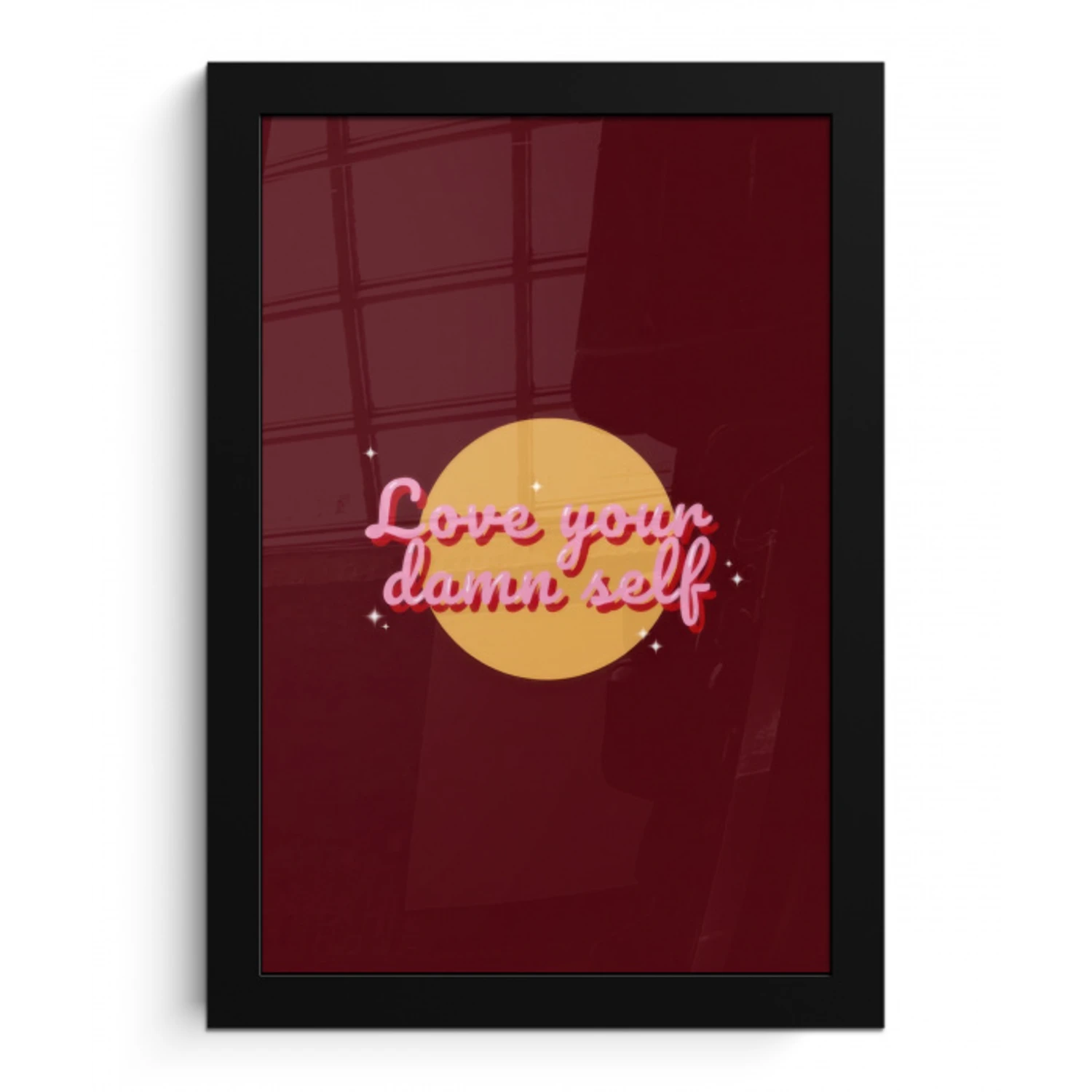 love your damn self - Cirkel - Glitter - Rood fotolijst zwart zonder passe partout klein -3d