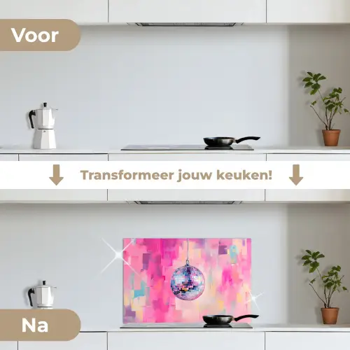 Discobal - Pink - Verf keuken achterwand spatscherm klein -voor_na_NL