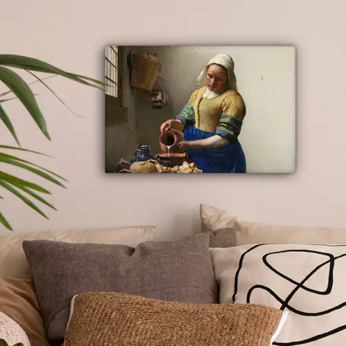 Het melkmeisje - Schilderij van Johannes Vermeer canvas 2cm klein -sfeer1