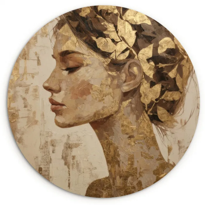 Vrouw - Goud - Abstract - Textuur Wandcirkel kunststof plaat 5mm dik klein -3d