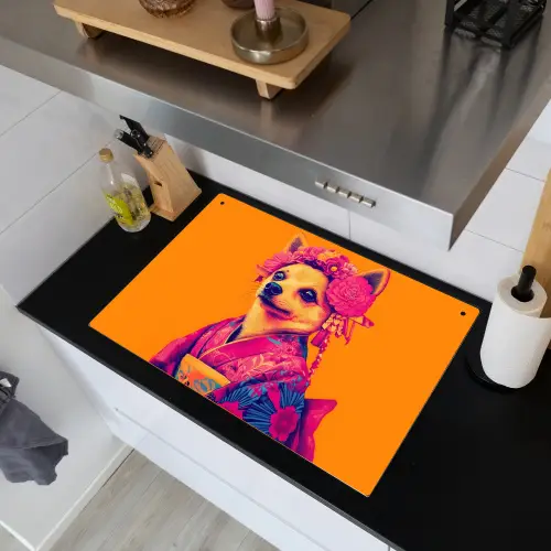 Kimono - Hondje - Bloemenkroon - Oranje Inductie beschemer met haakjes klein -sfeer1