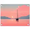 Zeilboot - Roze zee - Zonsondergang - Bergen tuinposter los doek klein -3d
