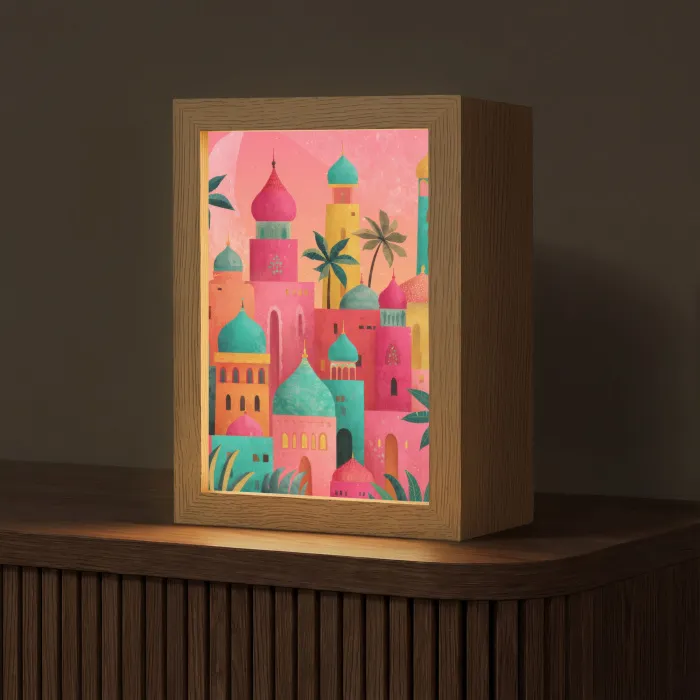 Kleurrijk - Palmbomen - Islamitisch Light Box met kabel (Tafellamp) klein -z3d_website