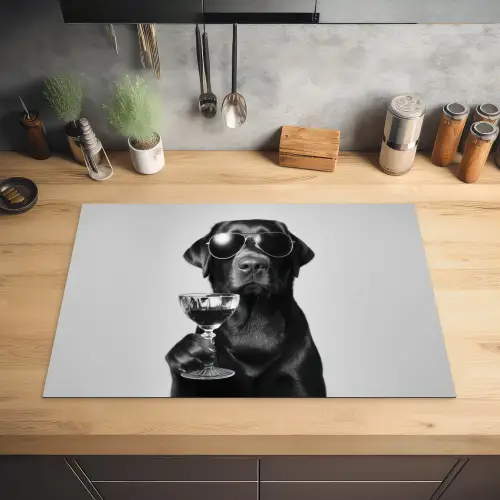 Hond - Zwart - Wijnglas - Zonnebril Inductie beschermer vinyl 3mm klein -sfeer5