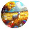 Schaap - Weide - Bloemen Wandcirkel kunststof plaat 5mm dik klein -3d