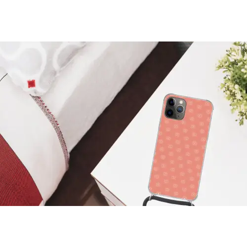Boho - Print - Roze - Wit - Ogen Hoesje iPhone 12 Pro met koord klein -kamer