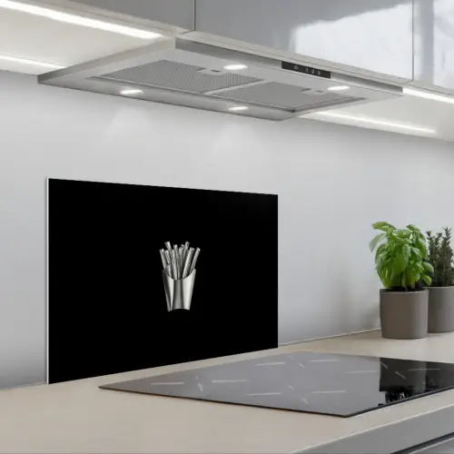 Frietjes - Futuristisch - Zilver keuken achterwand spatscherm klein -3d_schuin