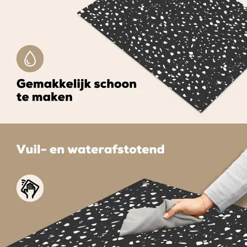 Terrazzo -  Patroon - Zwart - Wit Inductie beschemer met haakjes klein 777 -ky-schoon-nl
