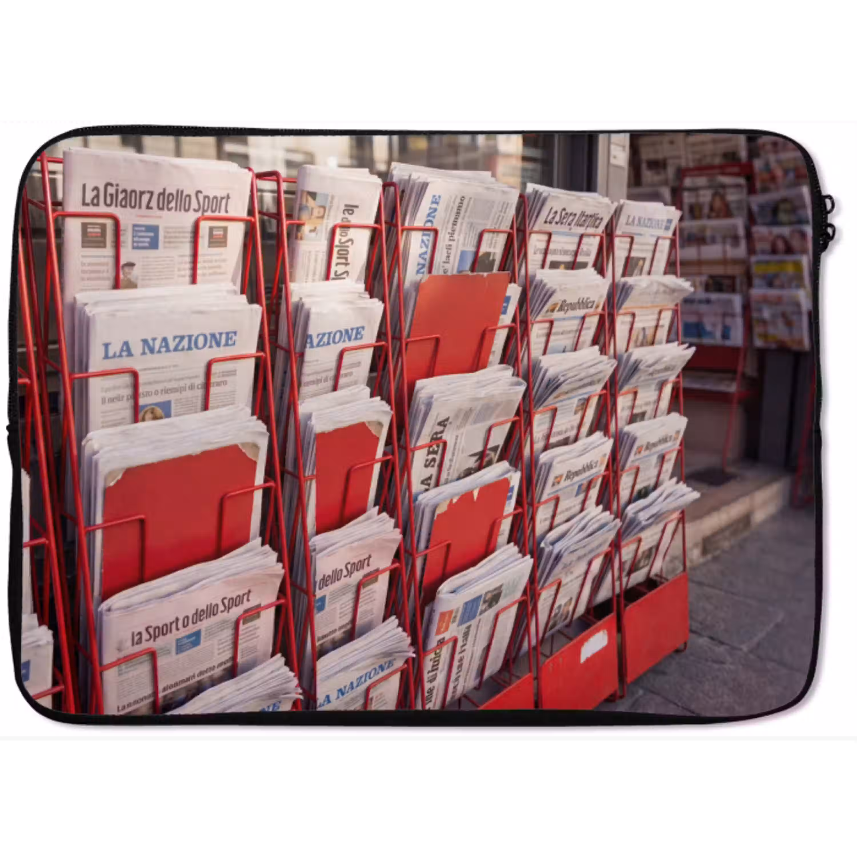 Kranten - Rek - Stedelijk - Dagelijks leven - Rood laptophoes neopreen klein -zkaufland3dotto