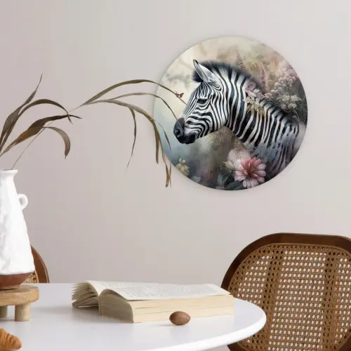 Zebra - Wilde dieren - Vlinder - Bloemen Wandcirkel kunststof plaat 5mm dik klein -sfeer4