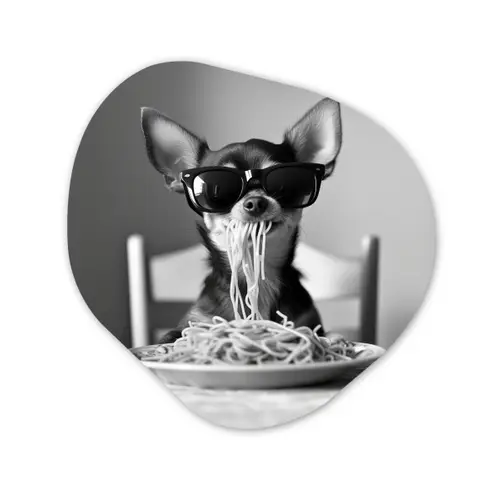 Chihuahua - Hond - Zonnebril - Humoristisch - Zwart - Wit - Spaghetti Wandcirkel Organisch Aluminium middel -3d