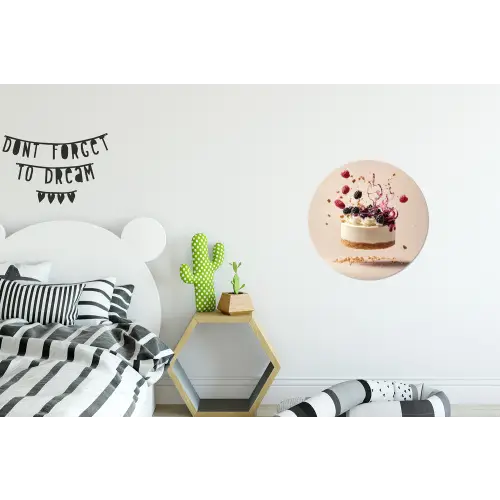 Cheesecake - Eten - Roze - Taart Wandcirkel aluminium klein -kinderkamer