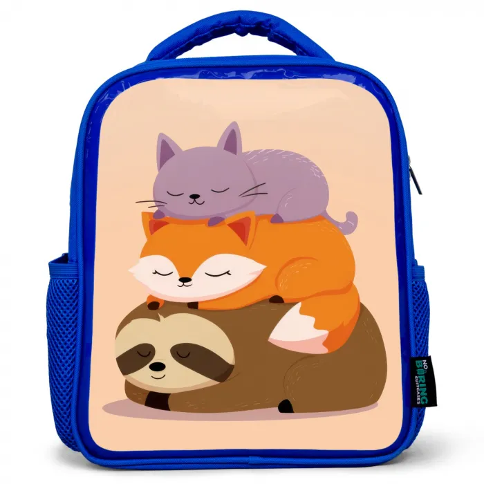 Luiaard - Vos - Kat - Slaperig Kinderrugzak - Blauw middel -3d