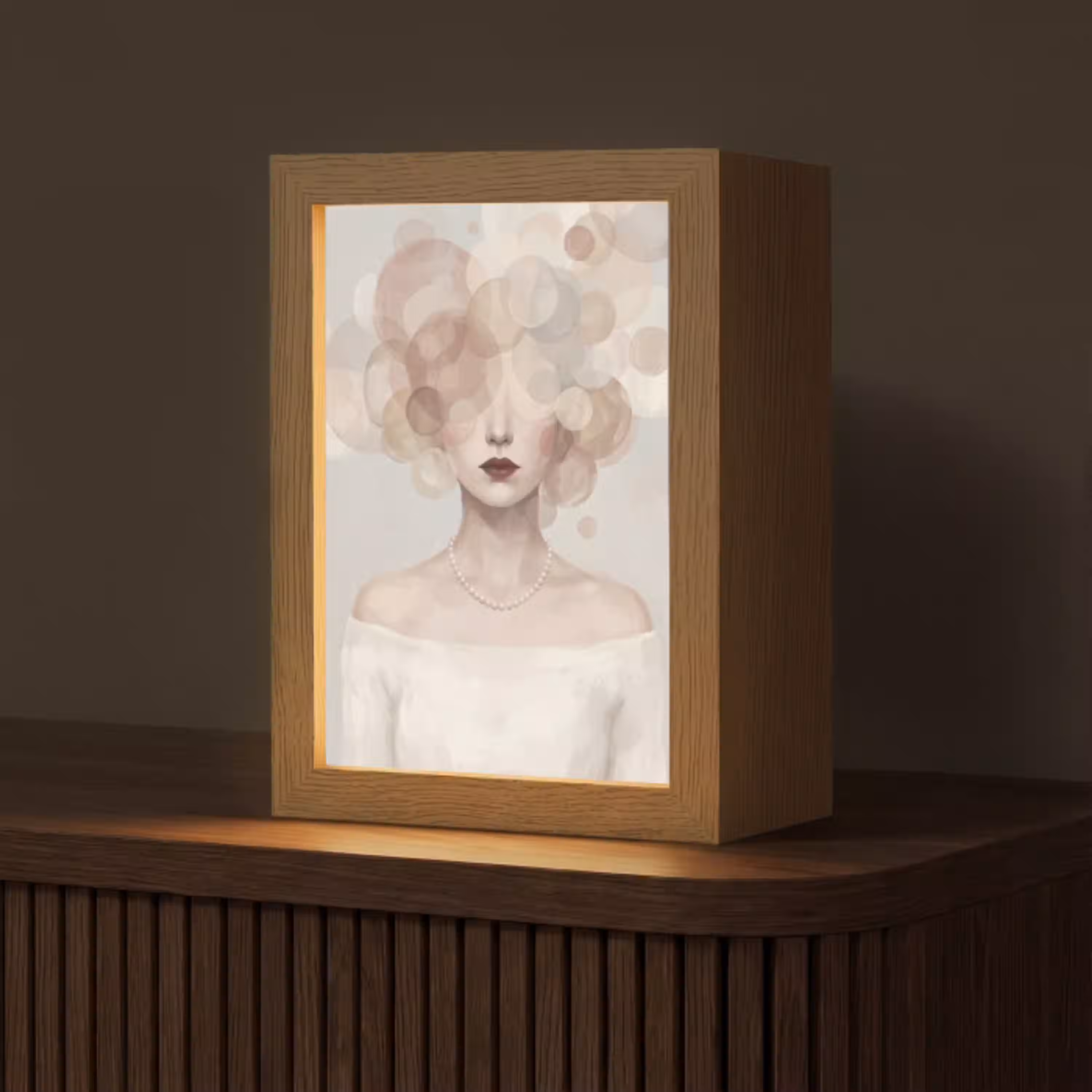 Vrouw - Cirkels - Beige Light Box met kabel (Tafellamp) klein -z3d_website