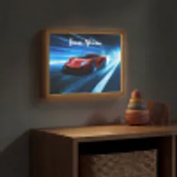 Rode raceauto - Blauw - Futuristisch Light Box met batterij (Wandlamp kind) middel -sfeer5_kind