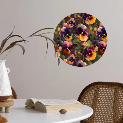 Warm - Patroon - Penseel - Viooltjes Wandcirkel behangsticker klein 186 -sfeer3