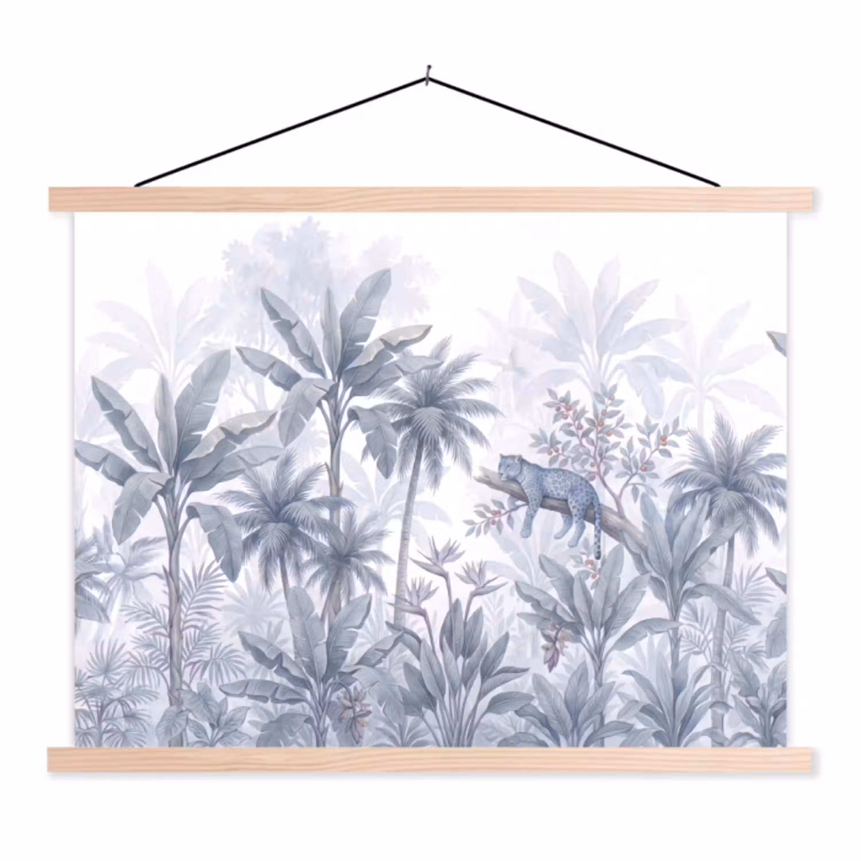 Kat - Tropisch bos - Modern - Grijs textielposter latten blank klein -3d