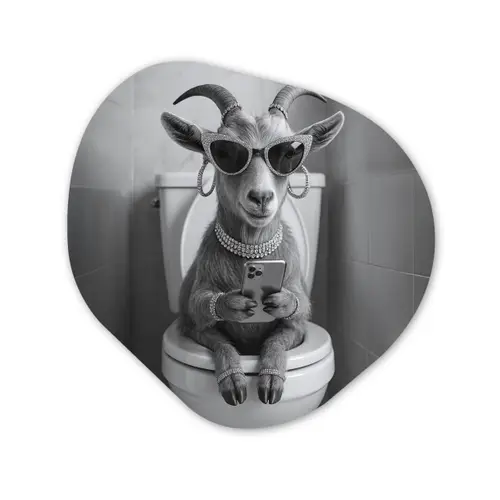 Geit - Telefoon - Toilet - Zwart - Wit Wandcirkel Organisch Forex 3mm klein -3d