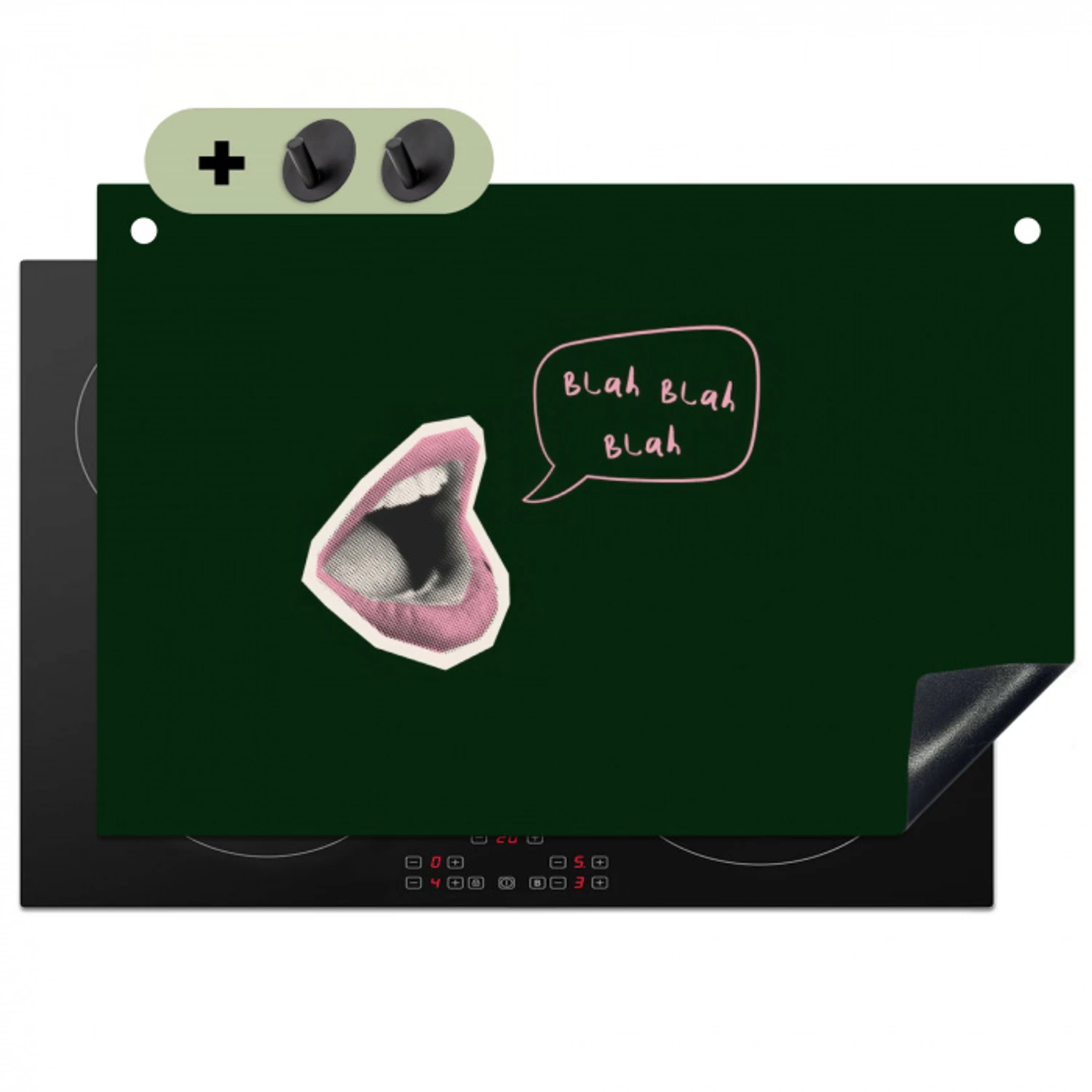 Illustratie - Mond - Donkergroen - Tekstwolkje Inductie beschemer met haakjes klein -3d