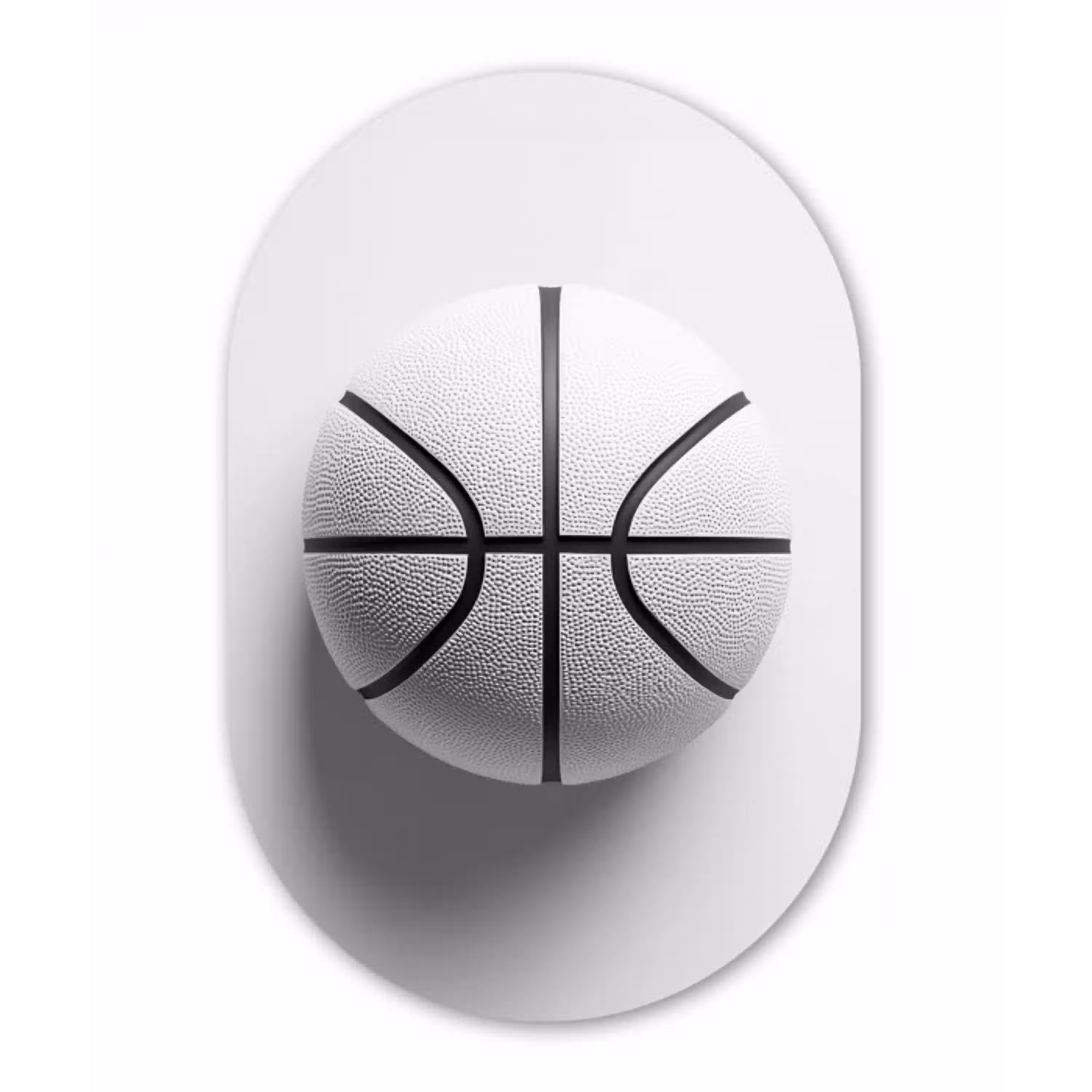 Basketbal - Wit - Schaduw - Lijnen Wandcirkel Ovaal Glas middel -3d