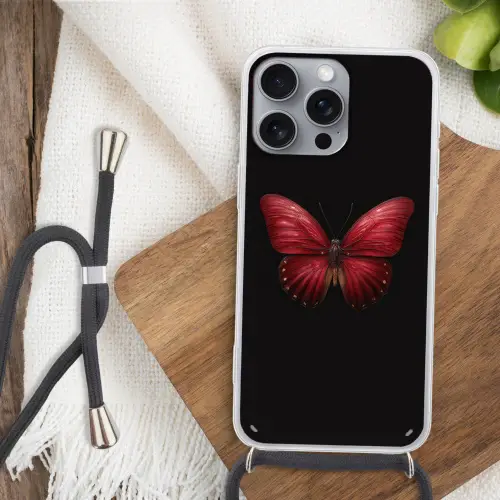 Vlinder - Rood - Minimalistisch Hoesje iPhone 16 Pro Max met koord klein -sfeer4