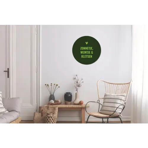 Donkergroen - Quote - Zon - Zomer Wandcirkel aluminium klein -woonkamer
