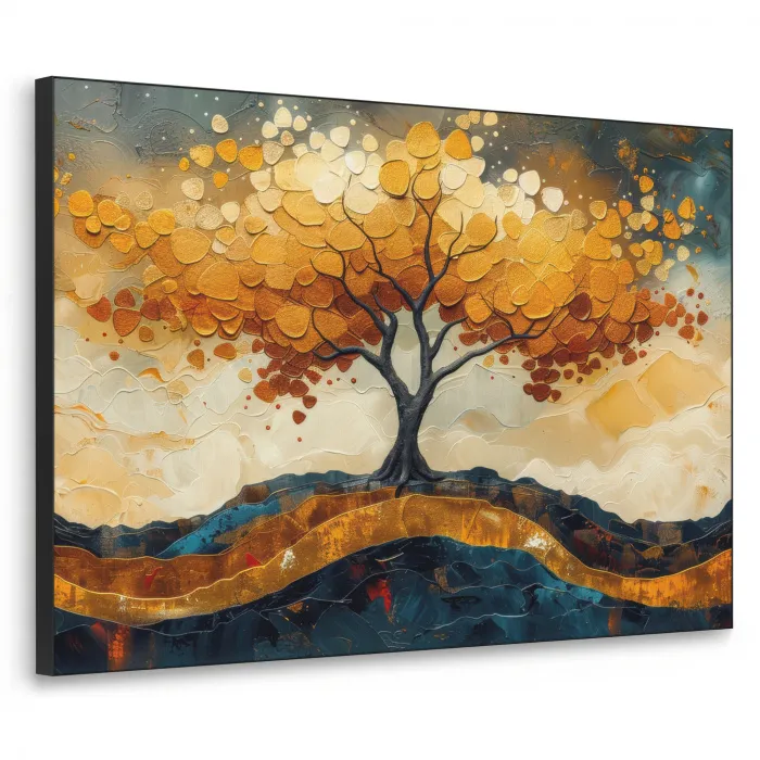 Boom - Natuur - Goud - Modern Textielframe - compleet frame klein -3d