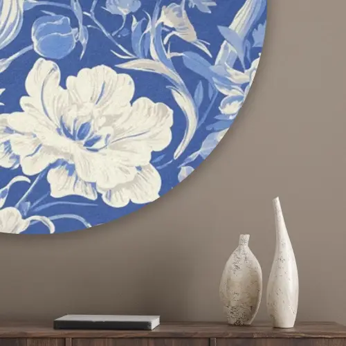 Bloemen - Delfts Blauw - Patroon - Tulp Akoestische PET Vilt - Rond klein -sfeer5_closeup