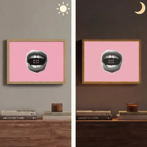 Mond - BLAH BLAH - Roze Light Box met batterij (Wandlamp) middel -sfeer3