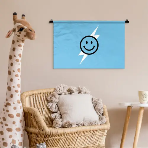 Smiley - Blauw - Bliksem Wandkleed katoen klein -wsfeer5_kind