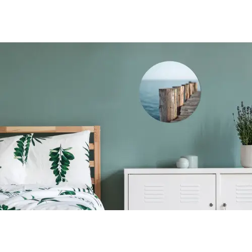 Houten steiger - Helderblauwe lucht Wandcirkel aluminium klein -slaapkamer