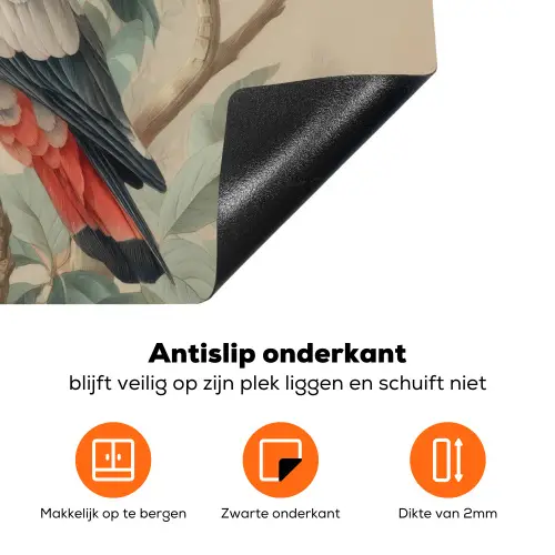 Roze kuifkaketoe - Tak met vruchten - Bladeren Inductie beschermer vinyl 3mm klein -zzzzzzz-td-onderkant