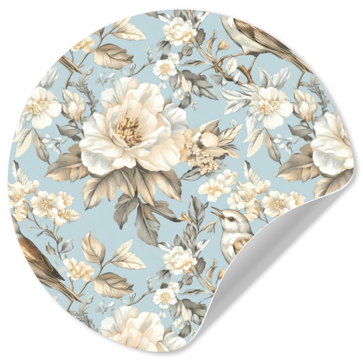 Botanisch - Zangvogel - Blauw Wandcirkel behangsticker klein 186 -3d