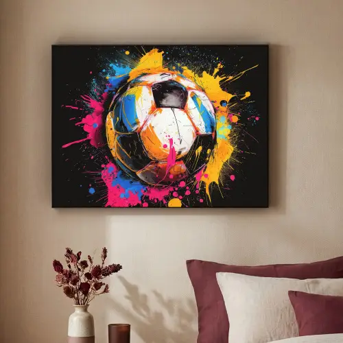 Graffiti - Sport - Voetbal - Verf - Bal Textielframe zwart klein -sfeer1