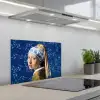 Meisje met de parel - Delfts blauw - Vermeer - Bloemen - Schilderij - Oude meesters keuken achterwand spatscherm klein -3d_schuin
