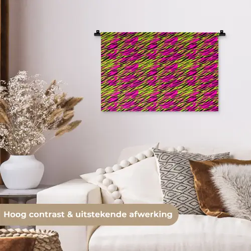 Roze - Groen - Neon - Dieren Wandkleed katoen klein 269 -sfeer1