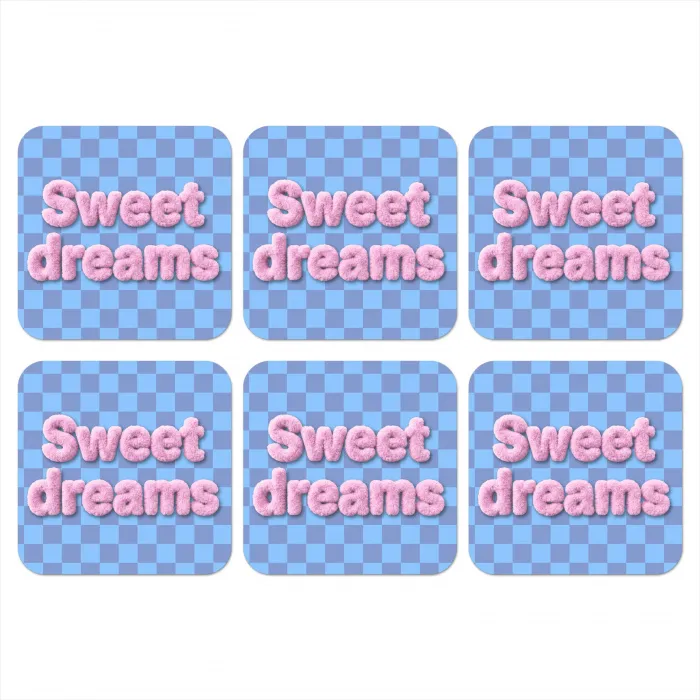 Sweet dreams - Vierkanten - Roze - Blauw onderzetter kurk middel -3d