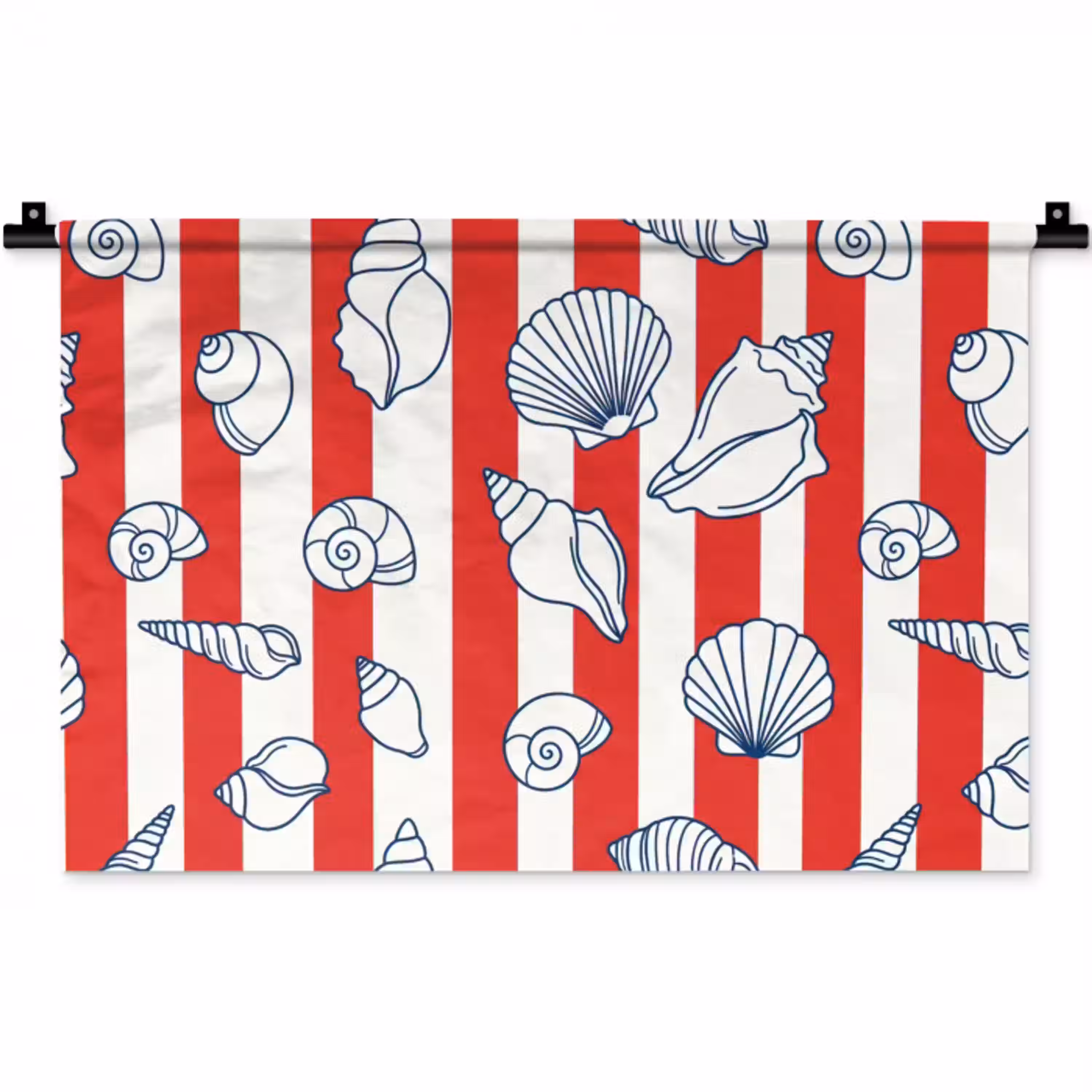 Schelp - Zeedieren - Zomer - Illustratie - Rood - Blauw Wandkleed katoen klein -zz3d