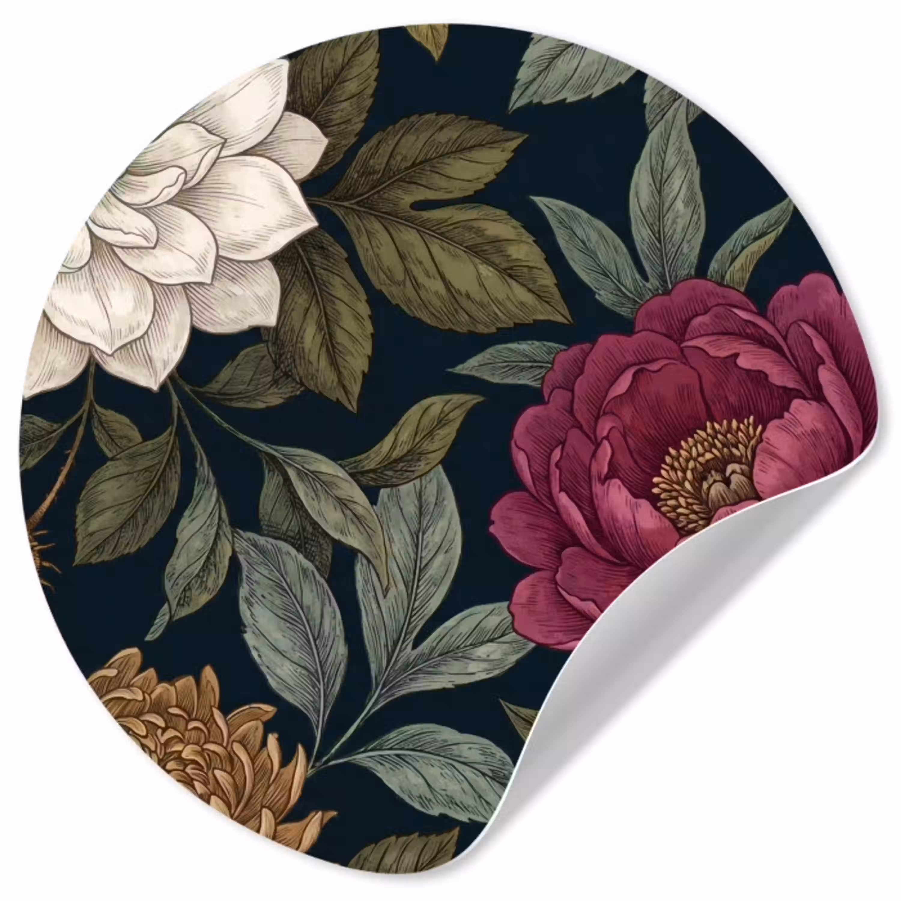 Bloemen - Botanisch - Illustratie - Donker - Vintage Wandcirkel behangsticker klein -3d
