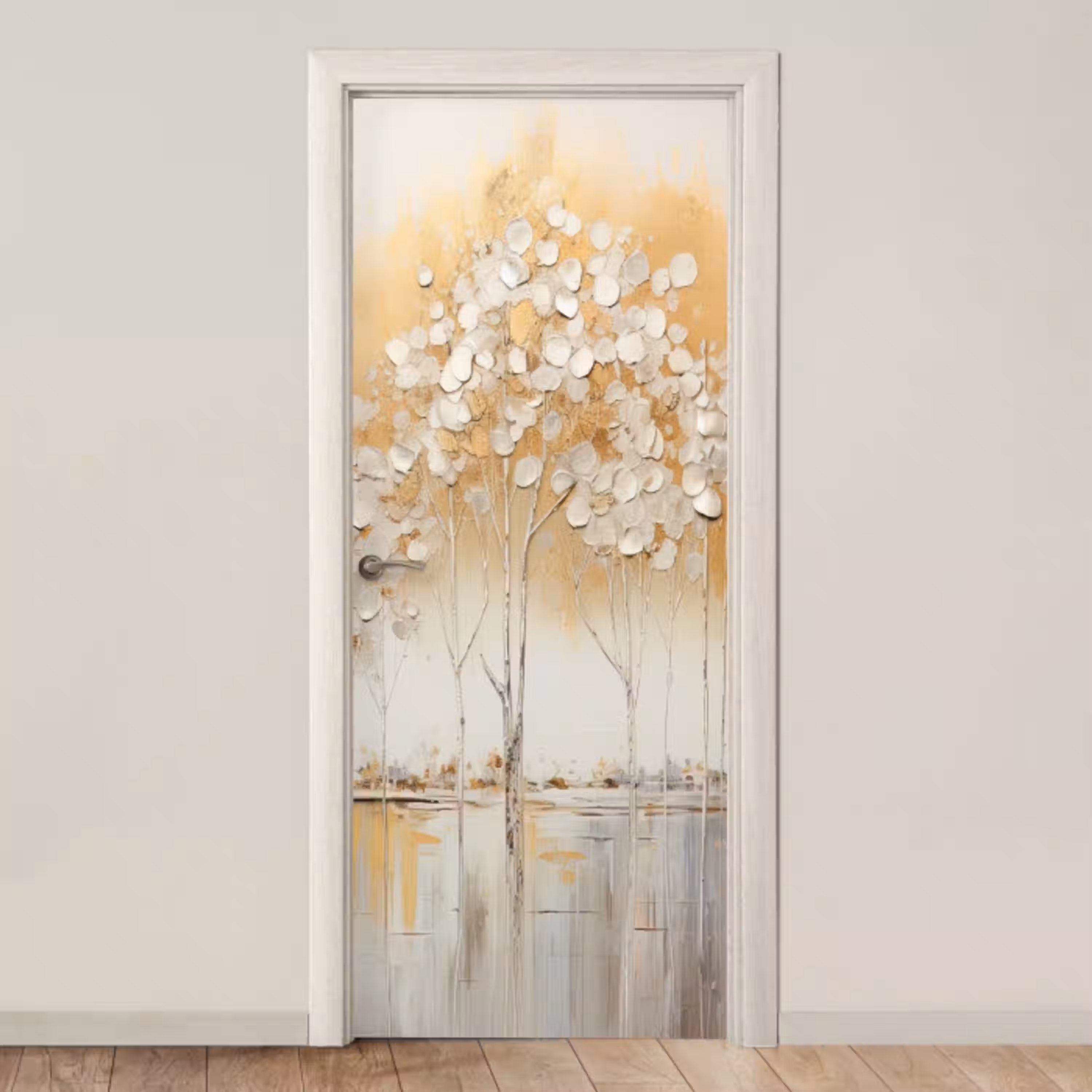 Bomen - Kunst - Acryl - Natuur deurposter klein -3d_beige