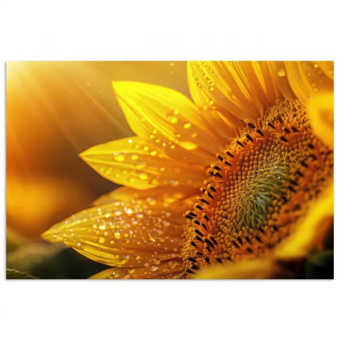 Zonnebloem - Dauwdruppels - Geel - Zonlicht poster papier klein -3d